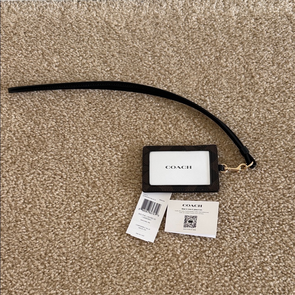 NWT Coach Signature C Canvas & Leather Lanyard Card Holder/ID Badge Wallet